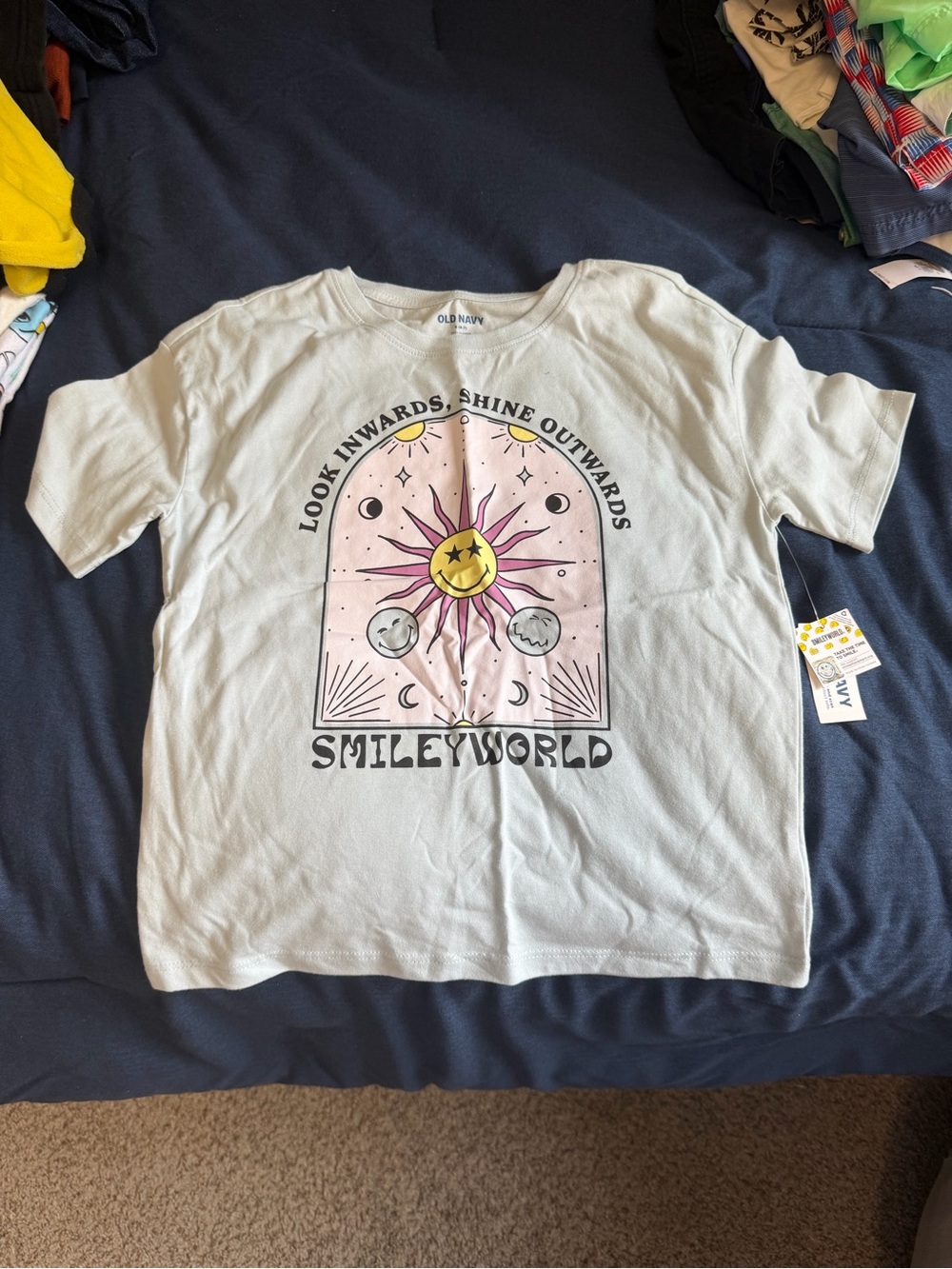 Old Navy Kids Smileyworld Sun & Moon Graphic Tee - White with Pink Accents